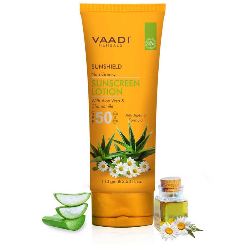 Vaadi Herbals Sunscreen Lotion SPF50 with Aloe Vera and Chamomile (110 ml)
