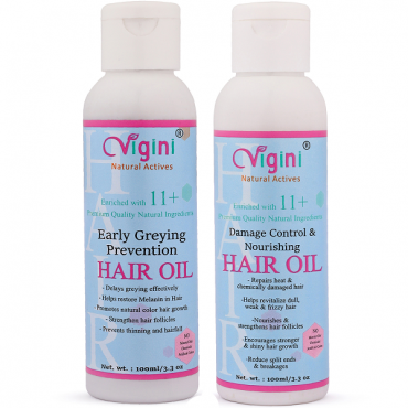 Vigini Early Greying Prevention Hair Oil (100ml) and Damage Control & Nourishing Hair Oil (100 ml)