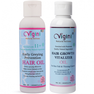 Vigini Hair Growth Vitalizer With Redensyl-Onion Seed-Oil-Saw Palmetto (100ml) and Early Greying Prevention Hair Oil (100ml)