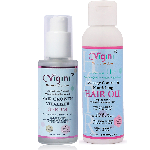 Vigini Hair Growth Vitalizer Serum (30ml) and Damage Control & Nourishing Hair Oil (100ml)