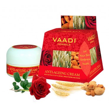 Vaadi Herbals Anti Ageing Cream With Almond Wheatgerm Oil and Rose (30 gms)