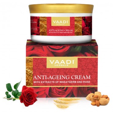 Vaadi Herbals Anti Ageing Cream with extracts of Almonds Wheatgerm and Rose (150 gms)
