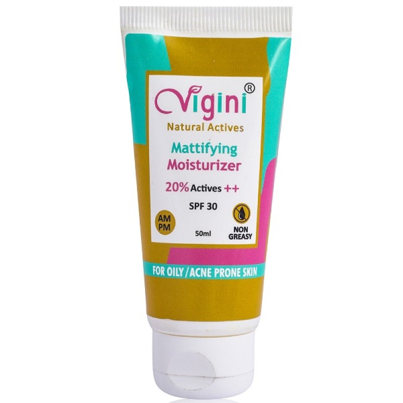 Vigini 20% Actives Anti Acne Oil Free Mattifying Moisturizer Cream for Face Oily Prone Skin for Men Women (50ml) SPF 30