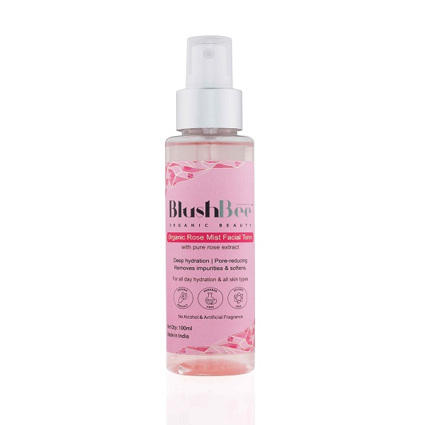 BlushBee Organic Rose Mist Facial Toner infused with Rose extract, Peppermint & Plant Derived Hydralunic Acid (100ml)