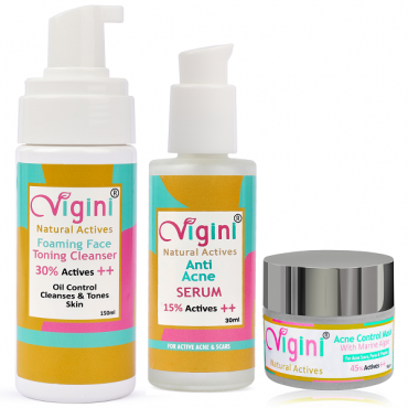 Vigini Acne Control Marine Clay Mask (50gm) & Anti Acne Serum (30ml) & Foaming Face Toning Cleanser (150ml) 