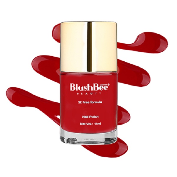 BlushBee 12 Free Nail Polish (Hi Shine, Quick Dry, Vegan) - Penna, Cherry Red 11ml