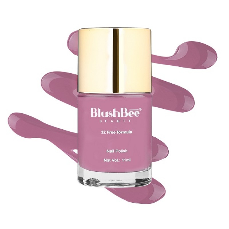 BlushBee 12 Free Nail Polish (Hi Shine, Quick Dry, Vegan) - Tansa, Light hues of lilac mauve 11ml