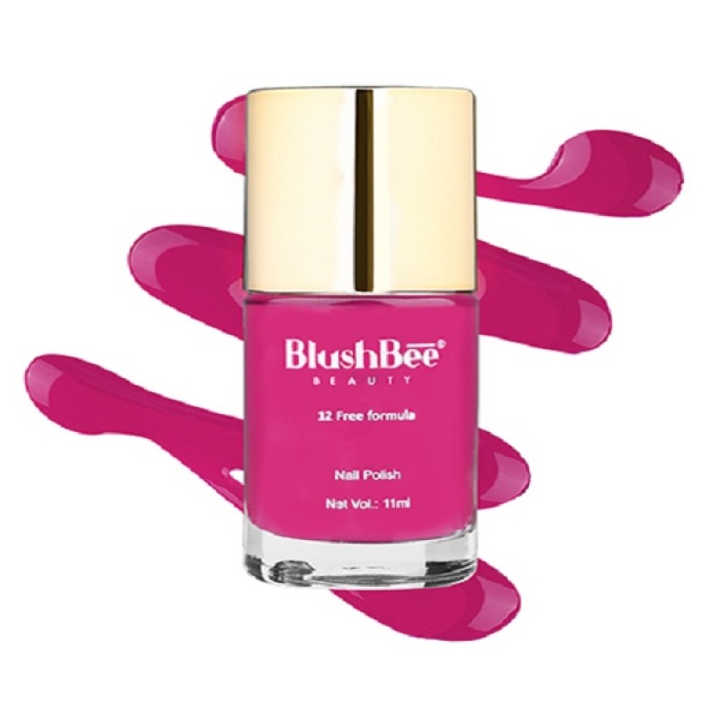 BlushBee 12 Free Nail Polish (Hi Shine, Quick Dry, Vegan) - Zuni, Fuscia Pink 11ml